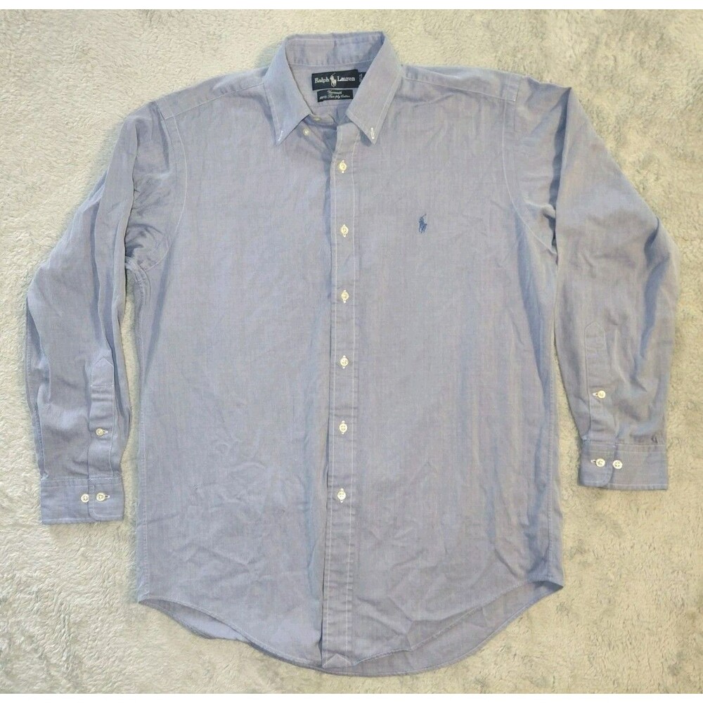 Ralph Lauren Yarmouth Men's Long Sleeve Button Front Blue Shirt Size 15 32/33